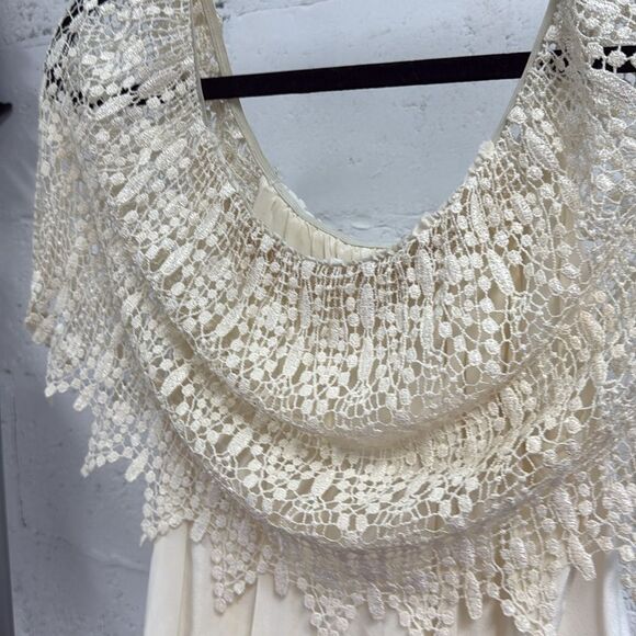 Elegant Cream Lace Top - Off Shoulder Lace 100% Silk Lace Top - CAMI NYC - Picture 2 of 3